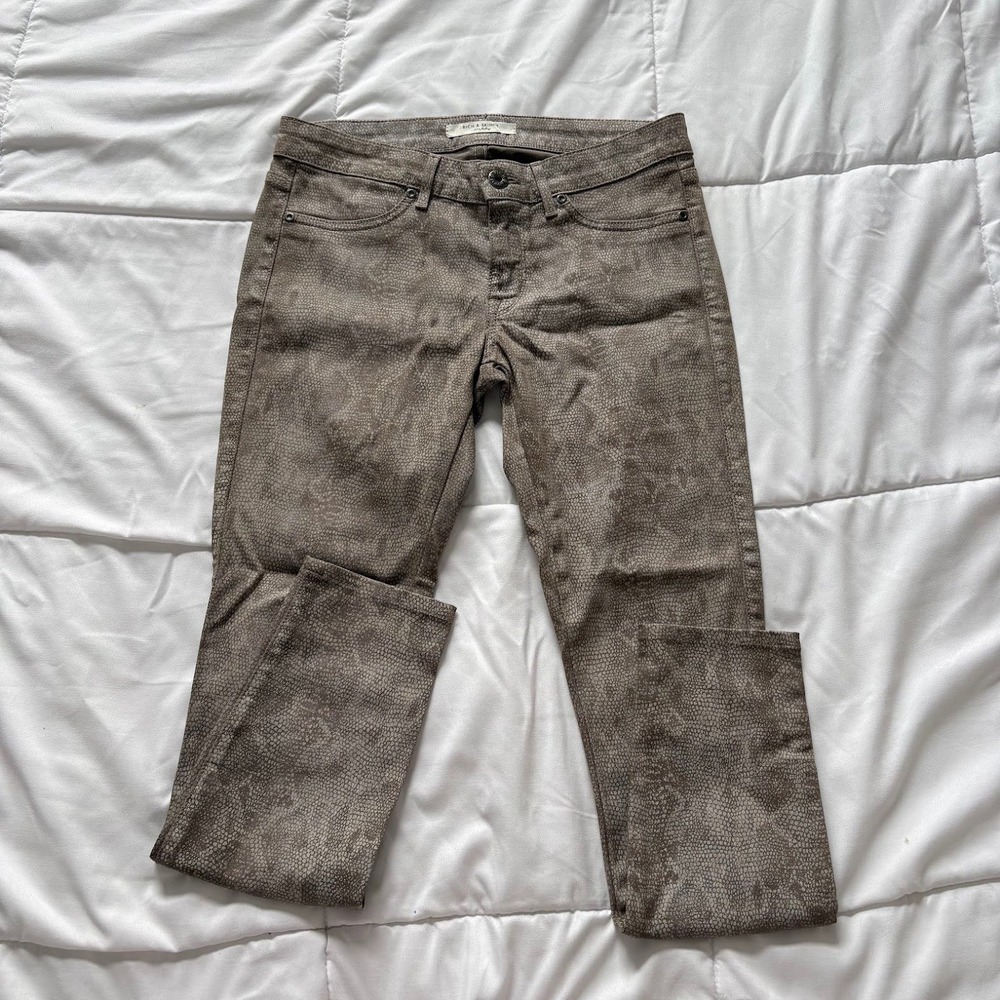 Rich & Skinny Snakeskin Print Jeans Brown Slim Fit Size 27 Western Country